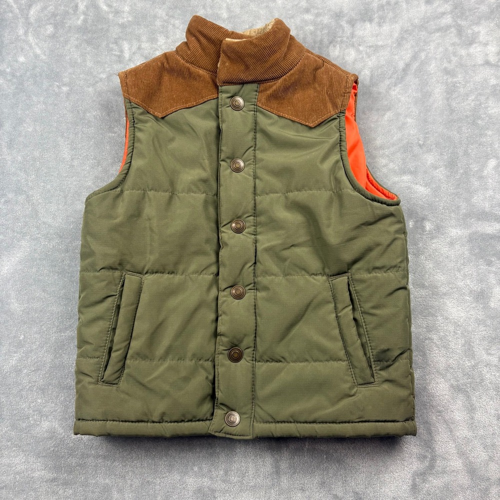 Kids Insulated Vest Sz. 6 Olive Green Corduroy Yoke Camping Cabin Gorpcore Trail - Picture 2 of 7